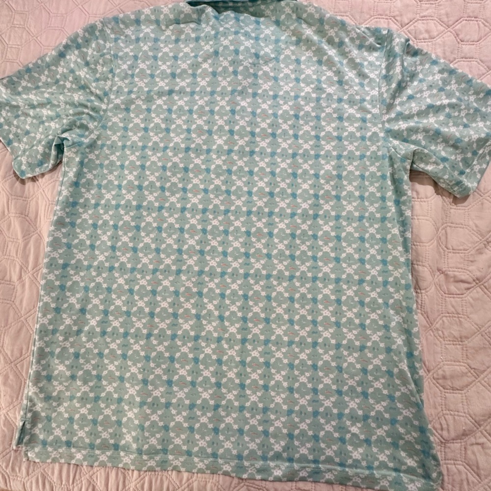 Straight Down Men’s Floral Golf Polo Blue Orange Large short sleeve - Picture 4 of 14